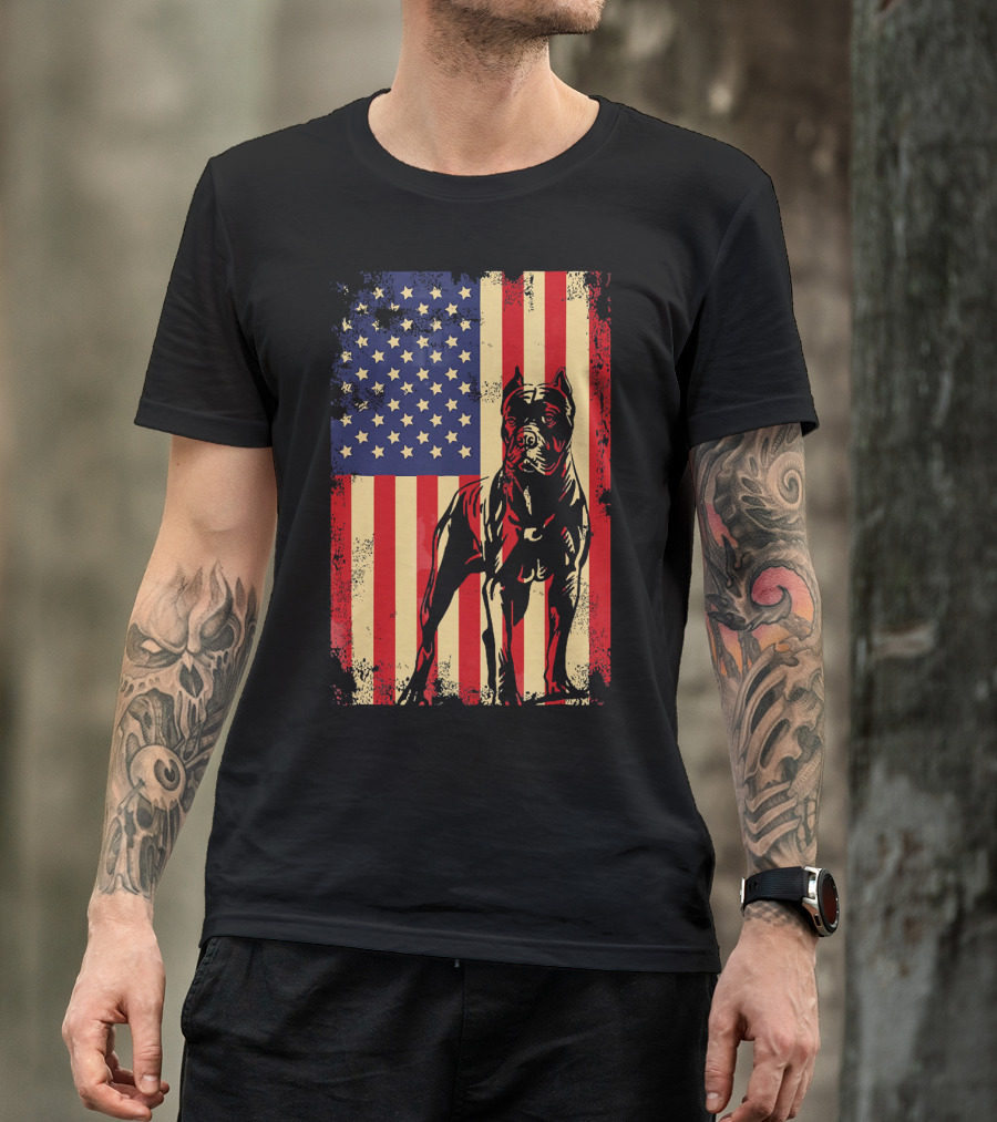 Cane Corso With American Flag Background T-Shirt
