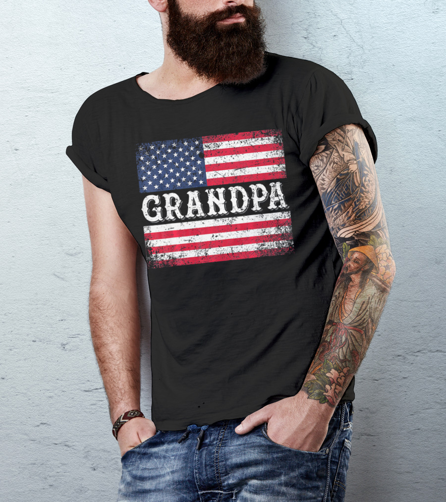 Grandpa Patriotic Vintage USA Flag T-Shirt