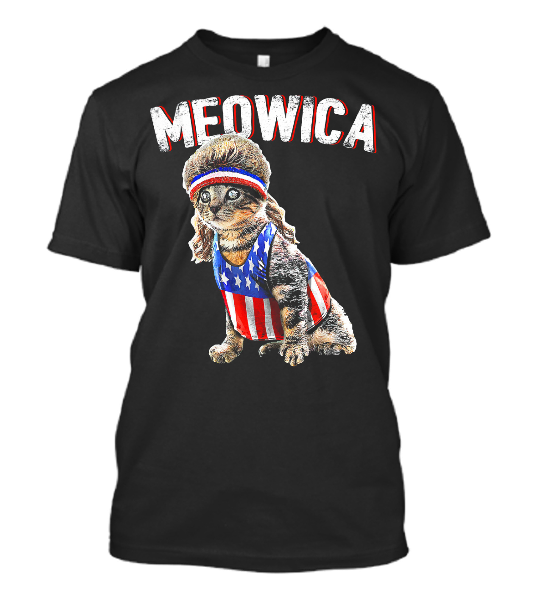 Meowica Cat Mullet American Flag Headband Stars And Stripes Tank Top T-Shirt