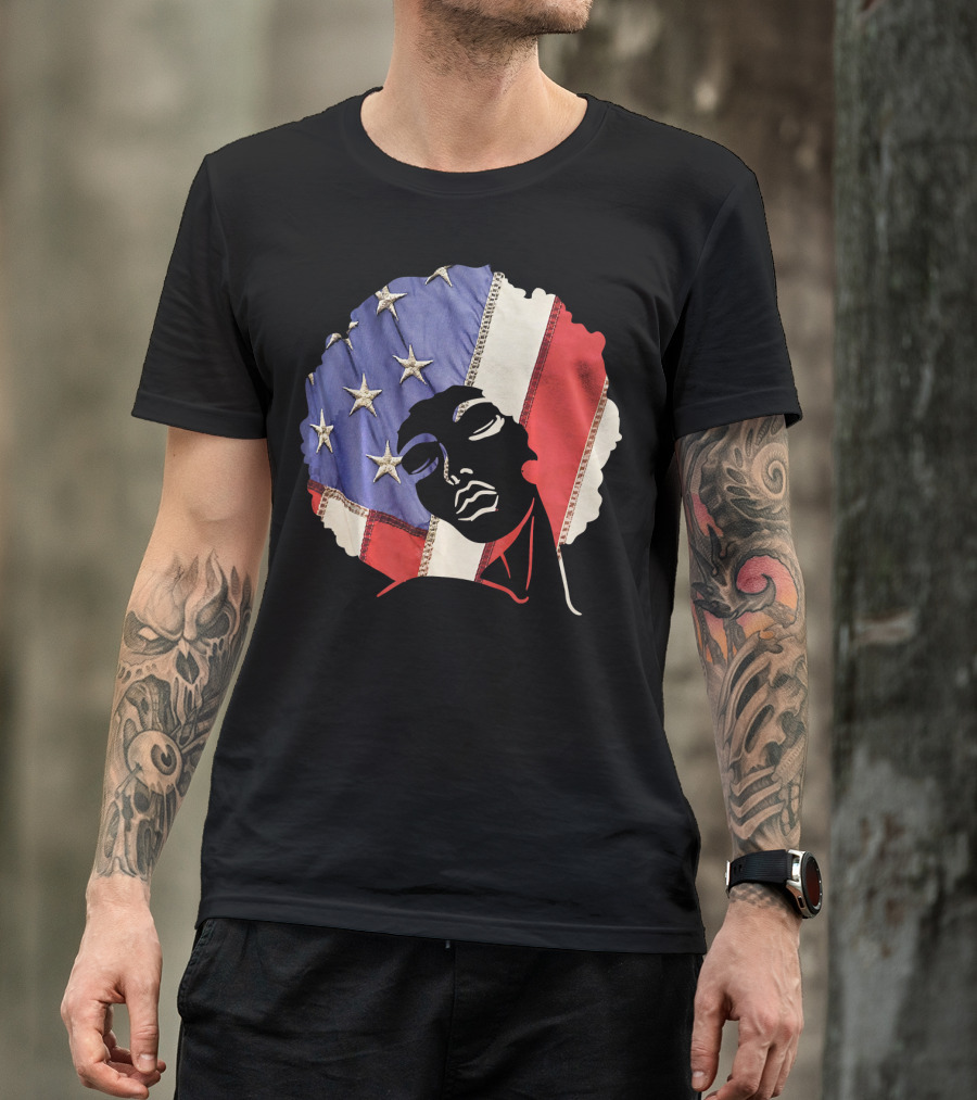 Black Girl Melanin Afro With US Flag T-Shirt