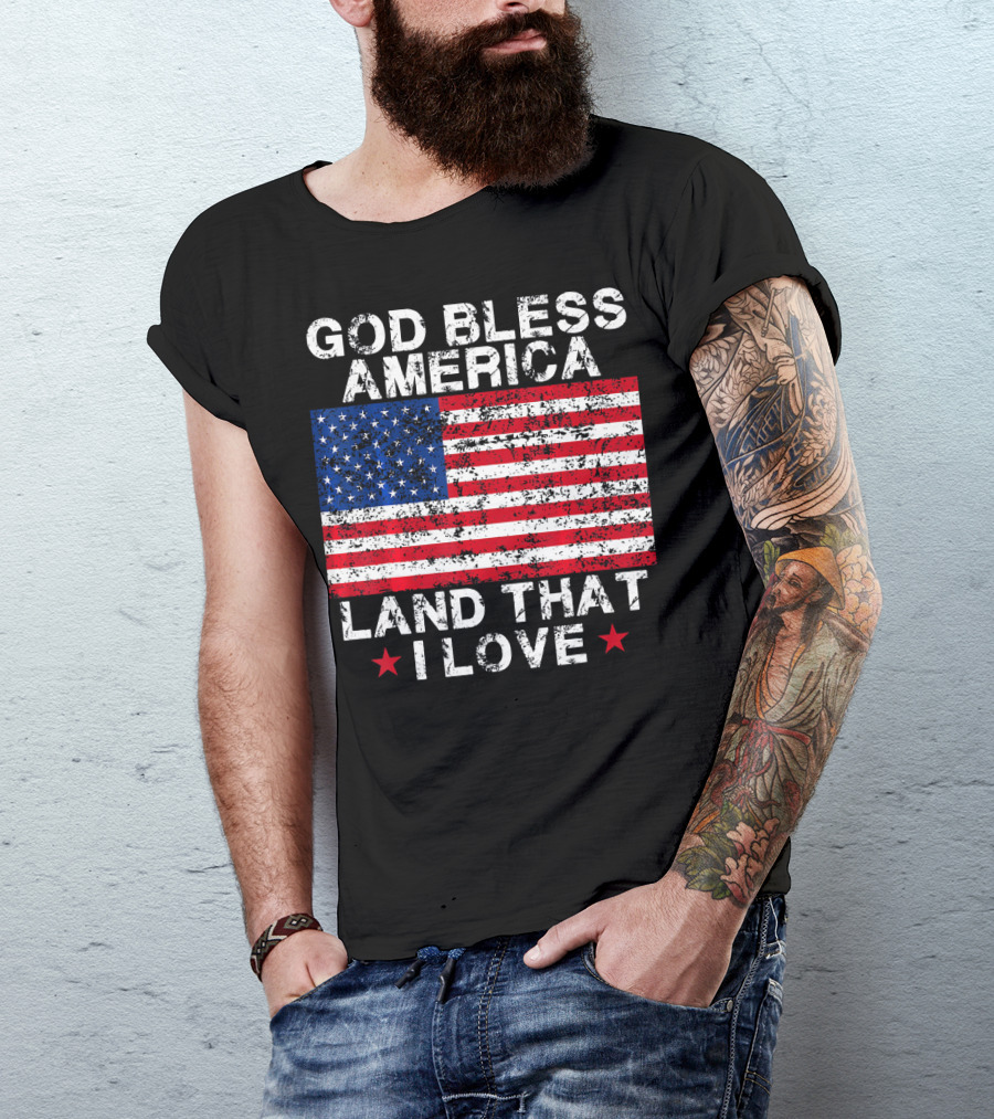 God Bless America Land That I Love Vintage Flag Stars T-Shirt