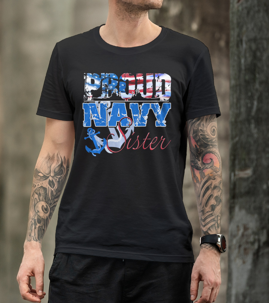 Proud Navy Sister Patriotic Anchor And Flag T-Shirt