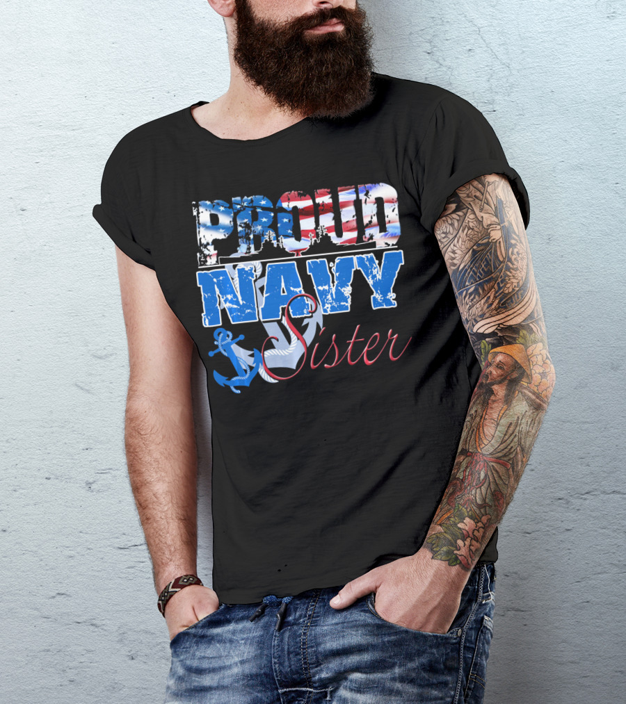 Proud Navy Sister Patriotic Anchor And Flag T-Shirt