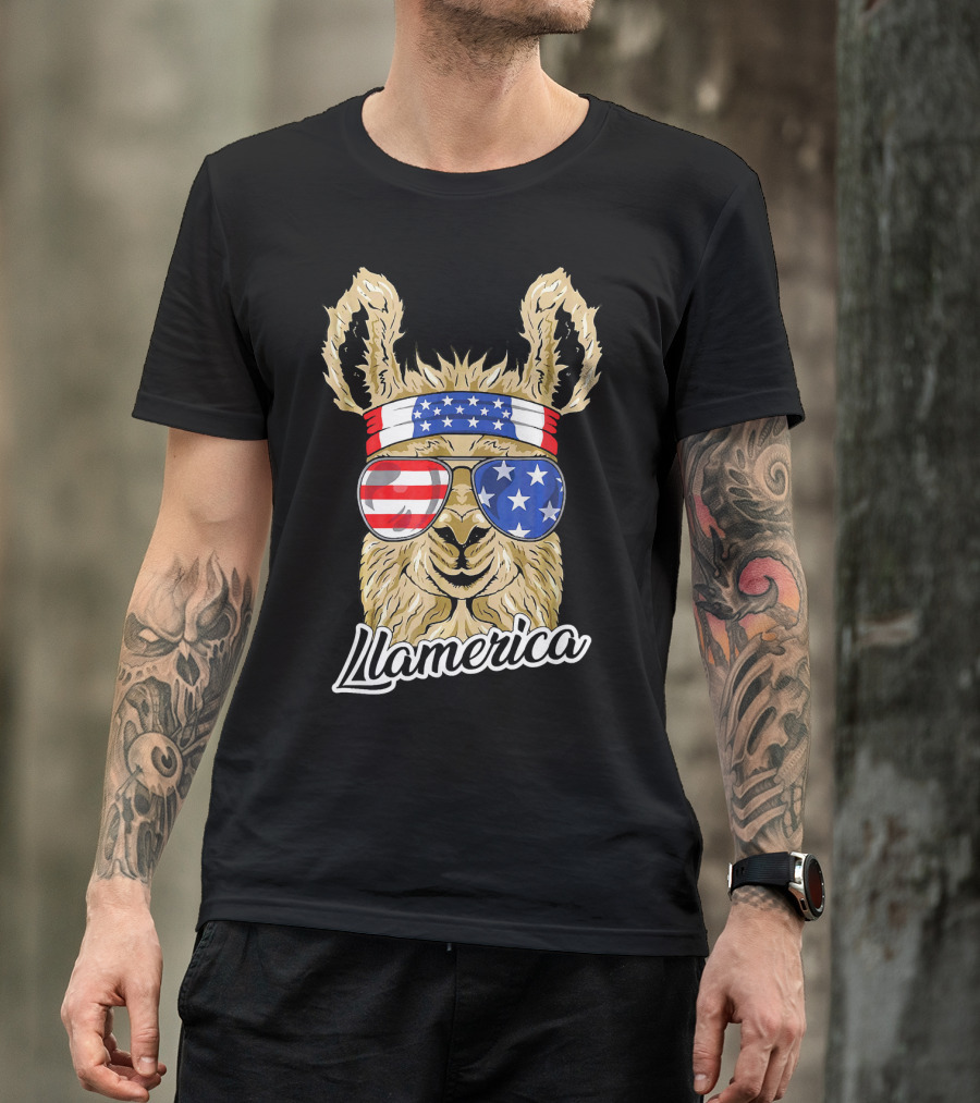 Llamerica American Llama USA Flag Sunglasses Patriot Headband T-Shirt