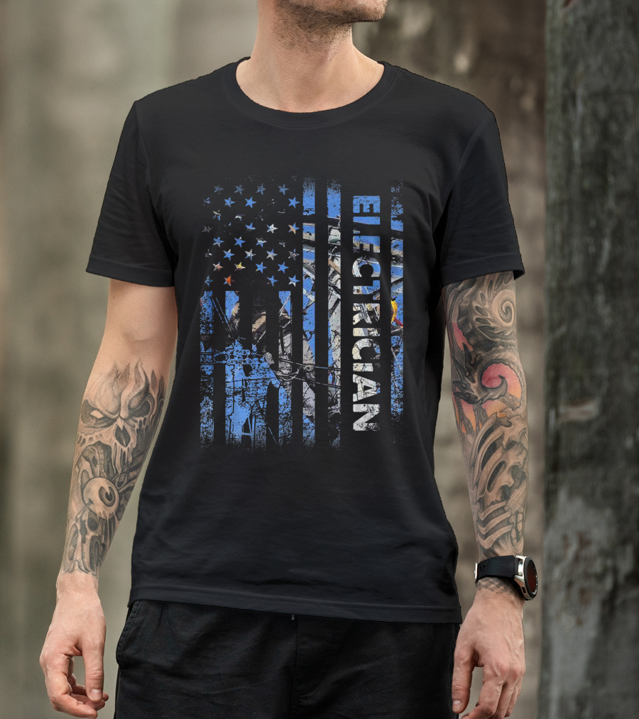 American Flag Patriotic Electrician Silhouette T-Shirt