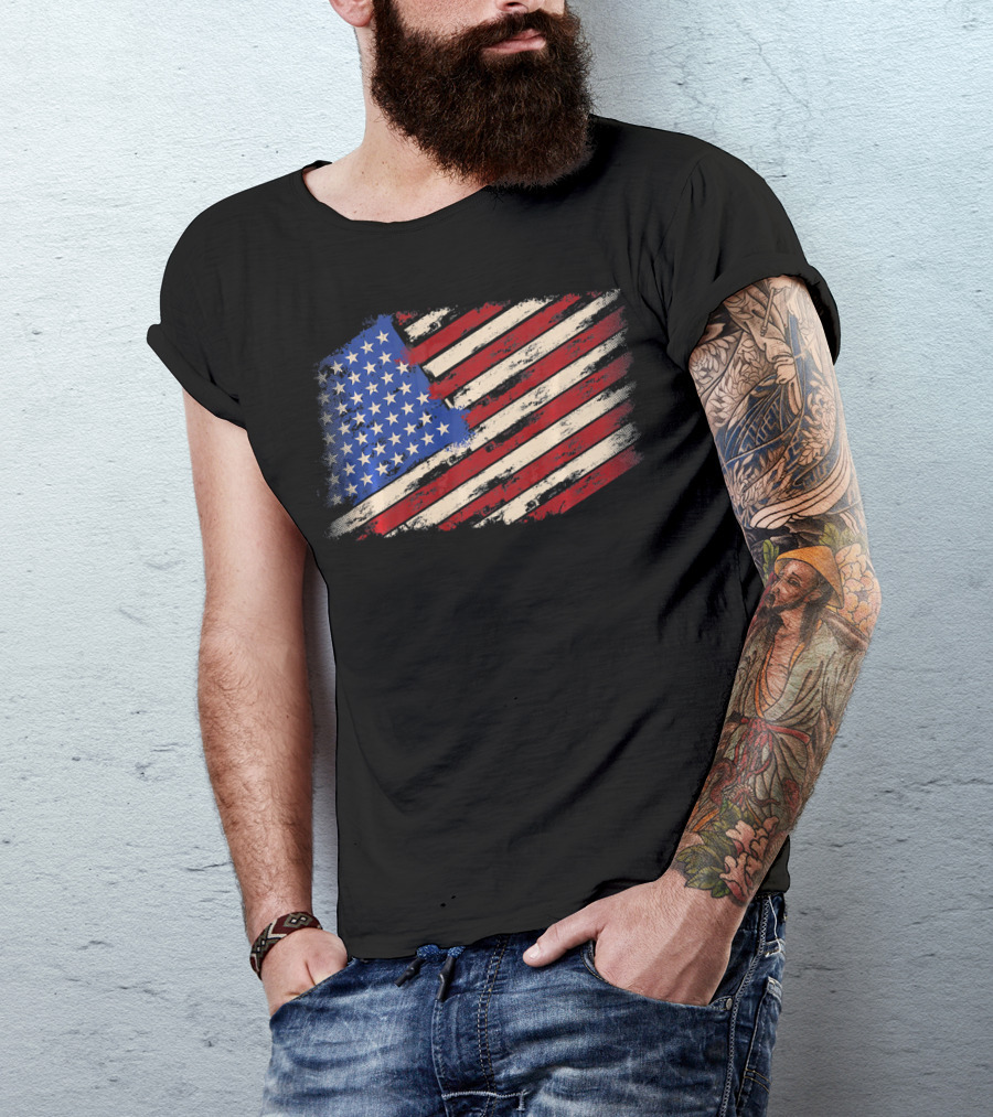 Distressed American US Flag Vintage Retro T-Shirt