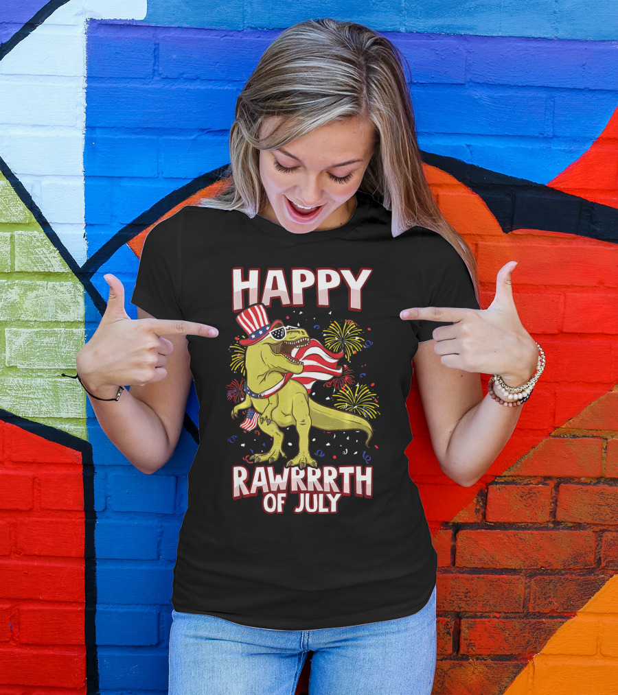 Happy Rawrrrth Of July American Flag Tyrannosaurus Rex T-Shirt