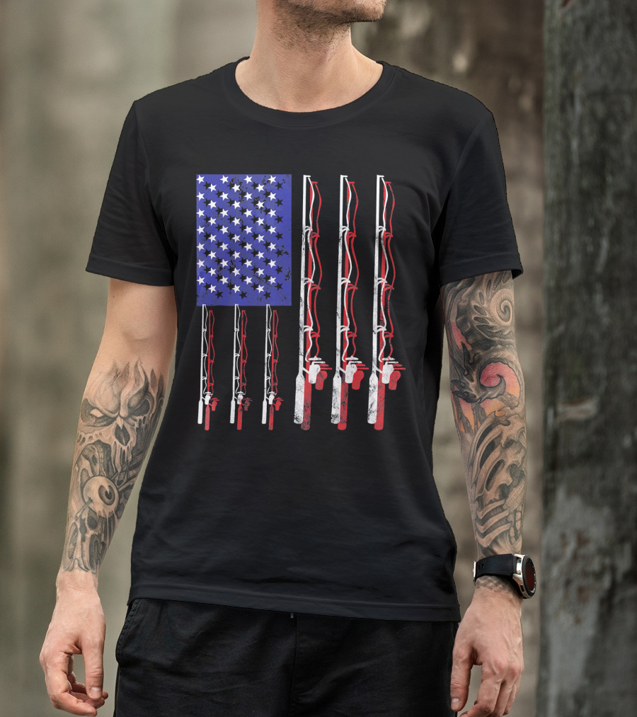 Humorous Patriotic Dad Fishing Rod American Flag Stars Stripes Edition T-Shirt