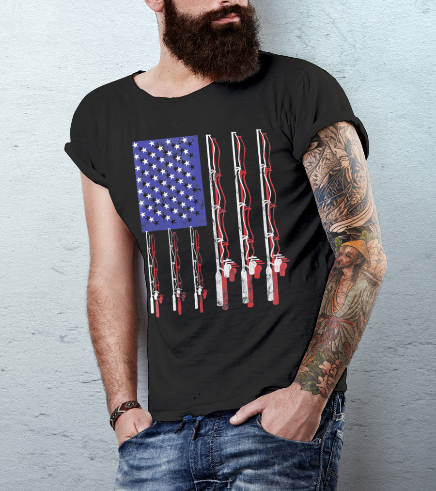 Humorous Patriotic Dad Fishing Rod American Flag Stars Stripes Edition T-Shirt