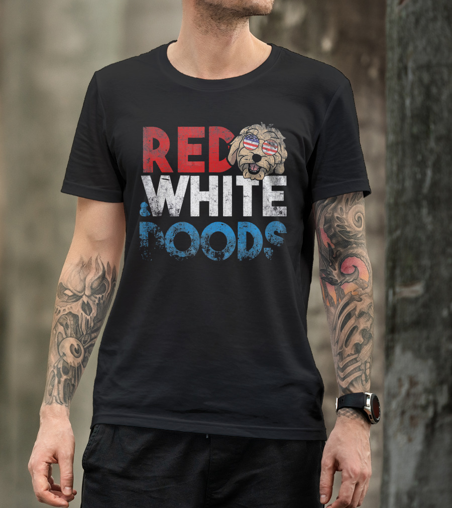 Red White Doods Funny Goldendoodle American Flag T-Shirt