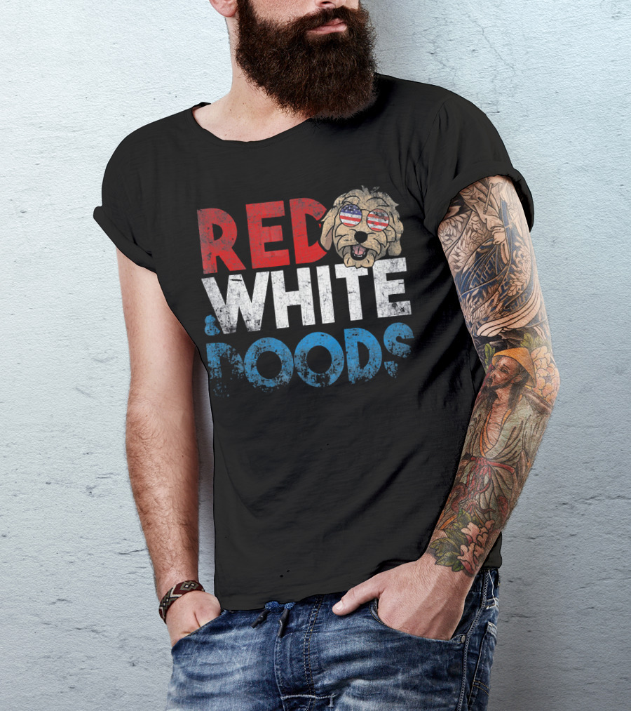 Red White Doods Funny Goldendoodle American Flag T-Shirt
