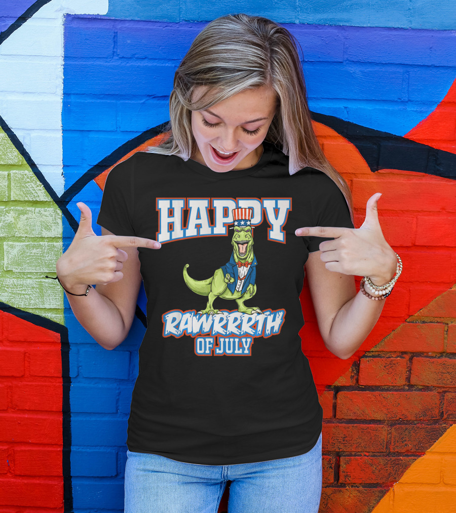 Happy Rawrrrth Of July T Rex Dinosaur Uncle T-Shirt