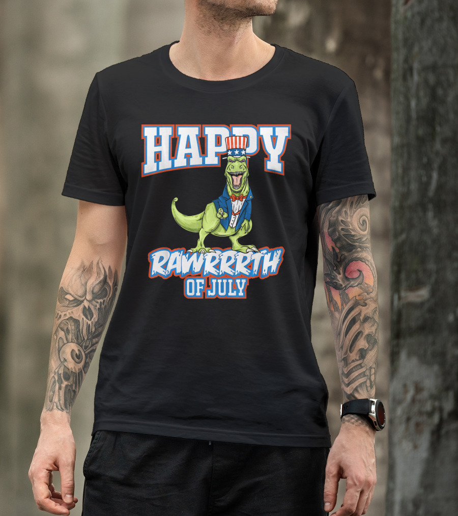 Happy Rawrrrth Of July T Rex Dinosaur Uncle T-Shirt