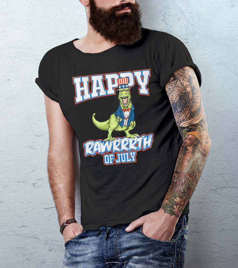 Happy Rawrrrth Of July T Rex Dinosaur Uncle T-Shirt