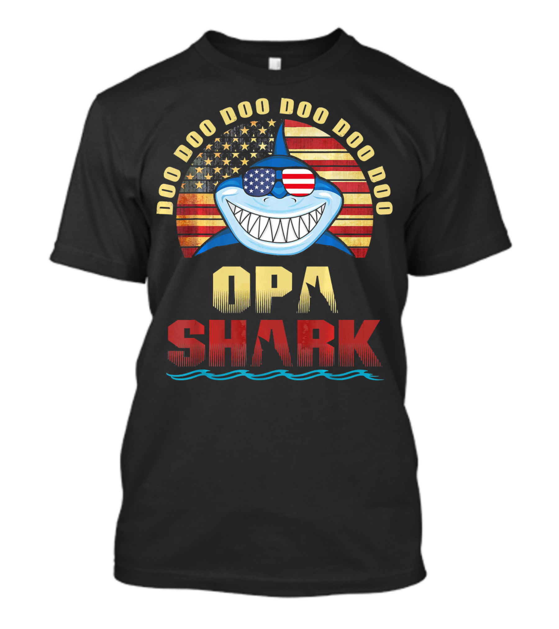 Doo Doo Doo Doo Doo Opa Shark American Flag Fathers T-Shirt
