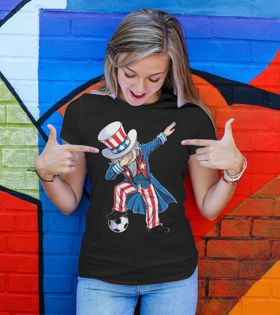 Dabbing Uncle Sam Soccer Patriotic USA Football Dance T-Shirt
