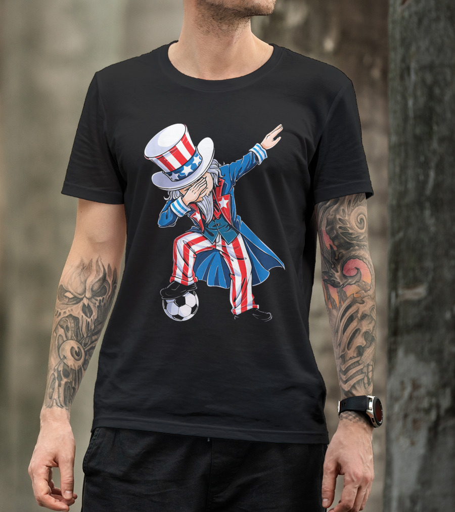 Dabbing Uncle Sam Soccer Patriotic USA Football Dance T-Shirt