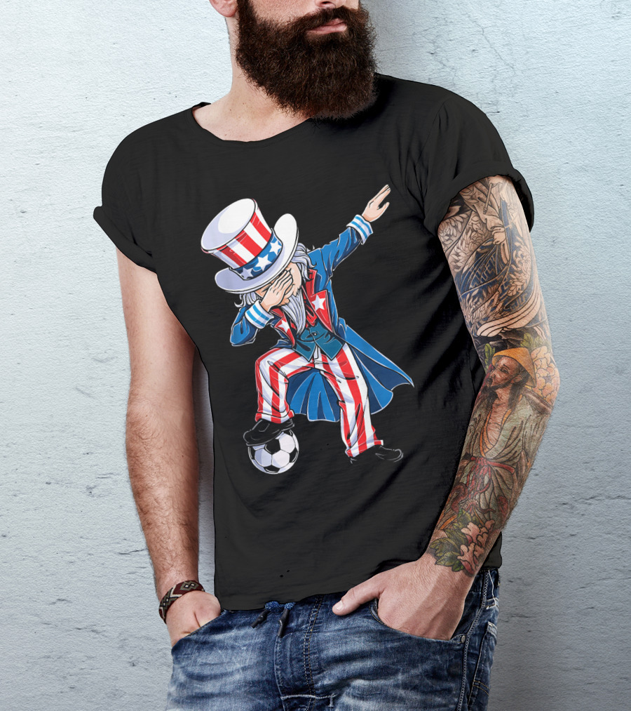 Dabbing Uncle Sam Soccer Patriotic USA Football Dance T-Shirt