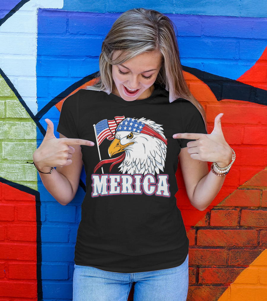 Merica Patriotic Bald Eagle American Flag Bandana USA Independence Day T-Shirt