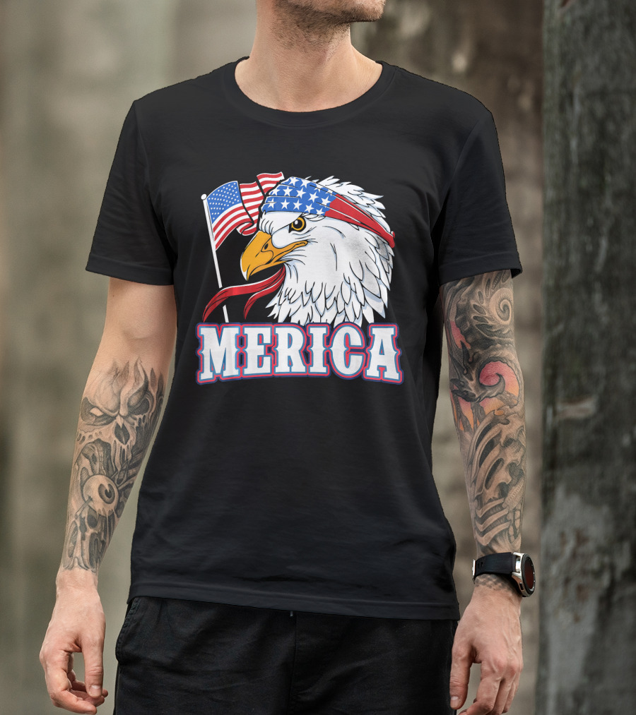 Merica Patriotic Bald Eagle American Flag Bandana USA Independence Day T-Shirt