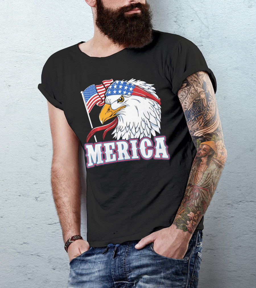 Merica Patriotic Bald Eagle American Flag Bandana USA Independence Day T-Shirt