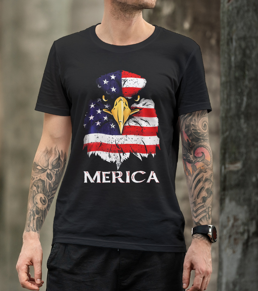 Merica Bald Eagle American US Flag T-Shirt