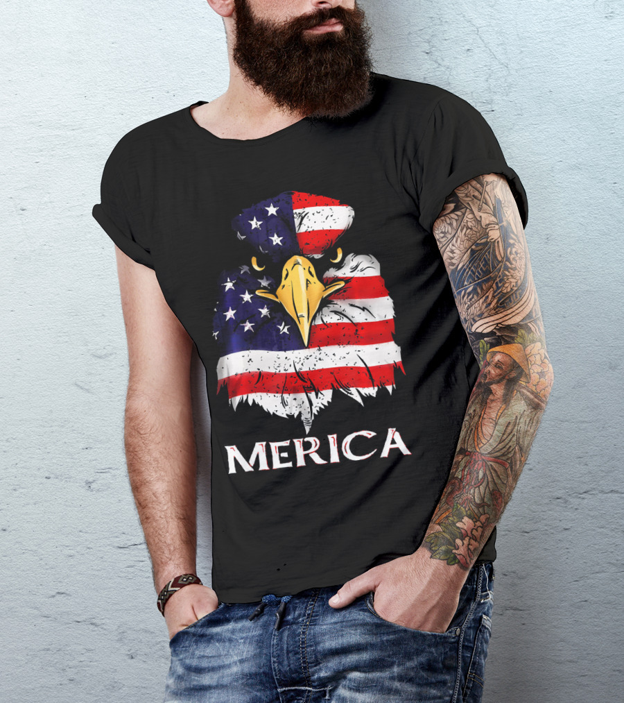 Merica Bald Eagle American US Flag T-Shirt
