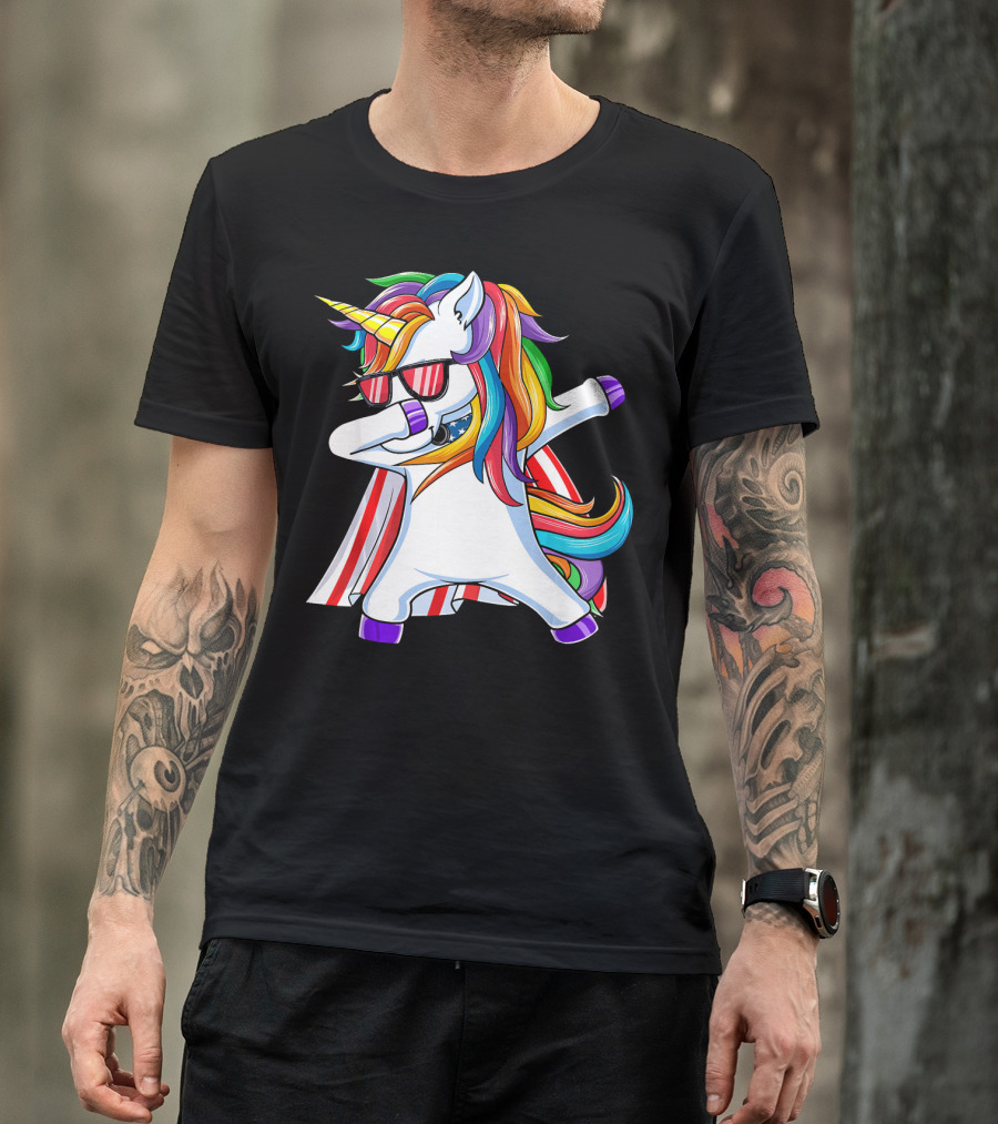 Dabbing Americorn American Flag Unicorn T-Shirt