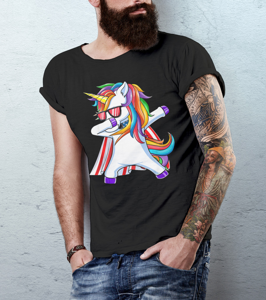 Dabbing Americorn American Flag Unicorn T-Shirt