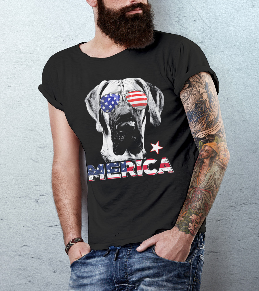 Great Dane 'Merica American Flag Sunglass Star T-Shirt