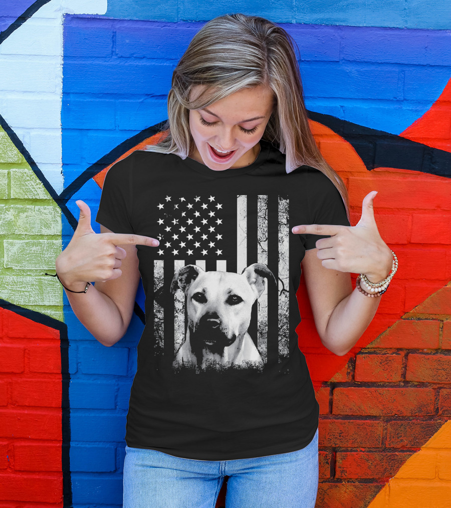 Black Mouth Cur With American Flag Fourth Of July America Dog T-Shirt