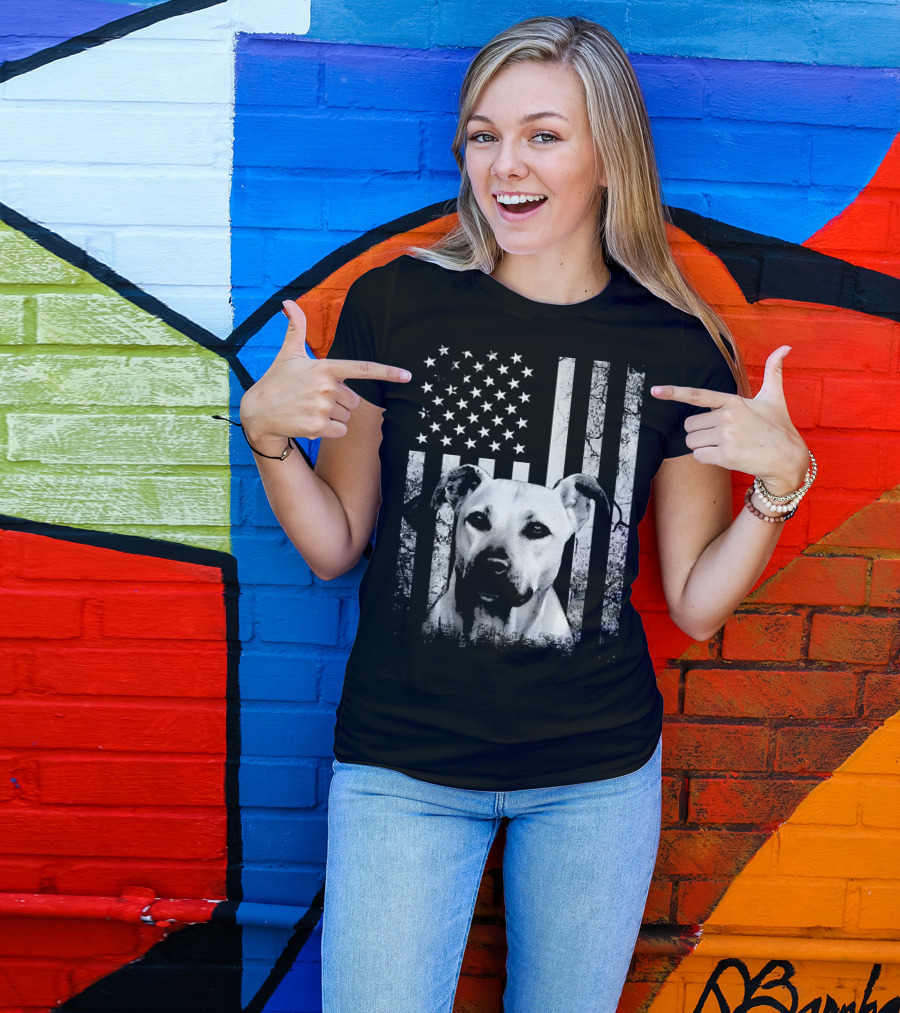 Black Mouth Cur With American Flag Fourth Of July America Dog T-Shirt