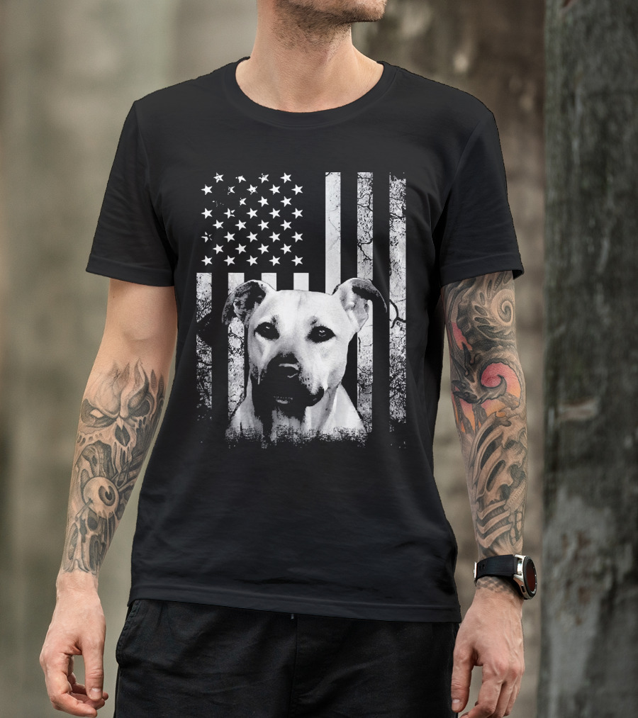 Black Mouth Cur With American Flag Fourth Of July America Dog T-Shirt