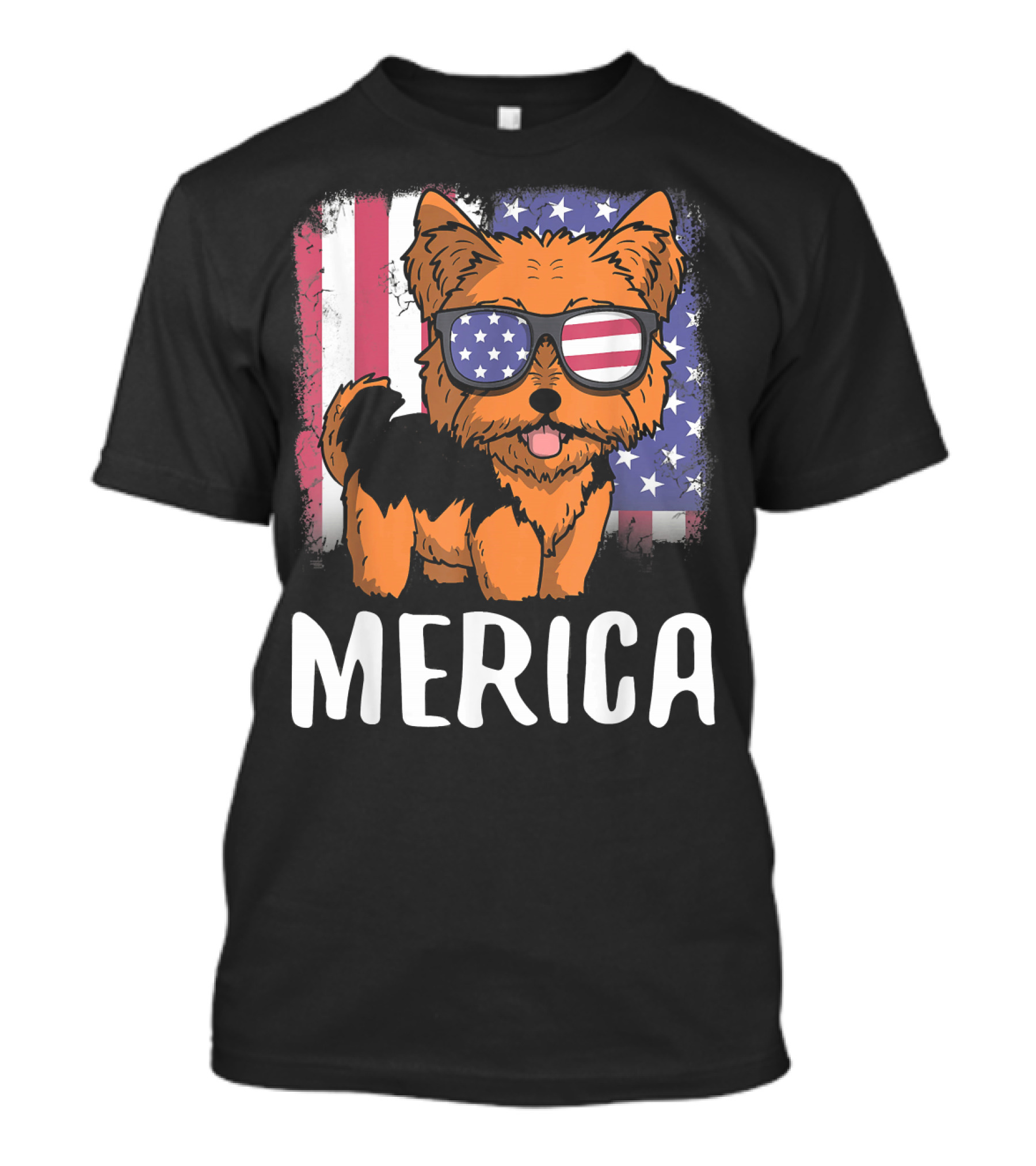 Merica Yorkie Dog American Flag Sunglasses USA T-Shirt