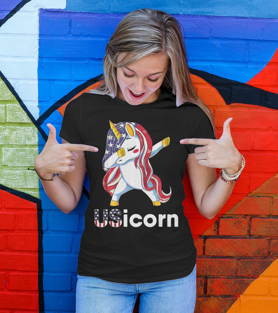 USA Flag Dabbing Unicorn USicorn Dress Stuff T-Shirt