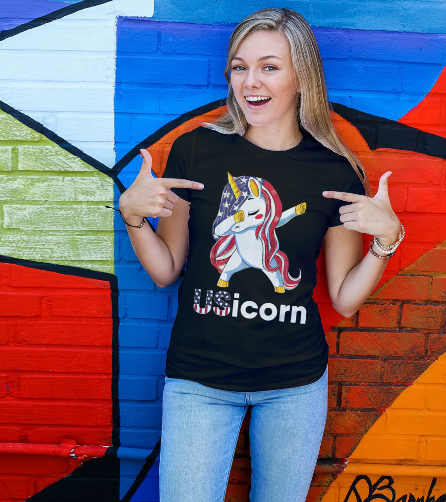 USA Flag Dabbing Unicorn USicorn Dress Stuff T-Shirt