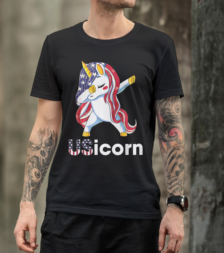 USA Flag Dabbing Unicorn USicorn Dress Stuff T-Shirt
