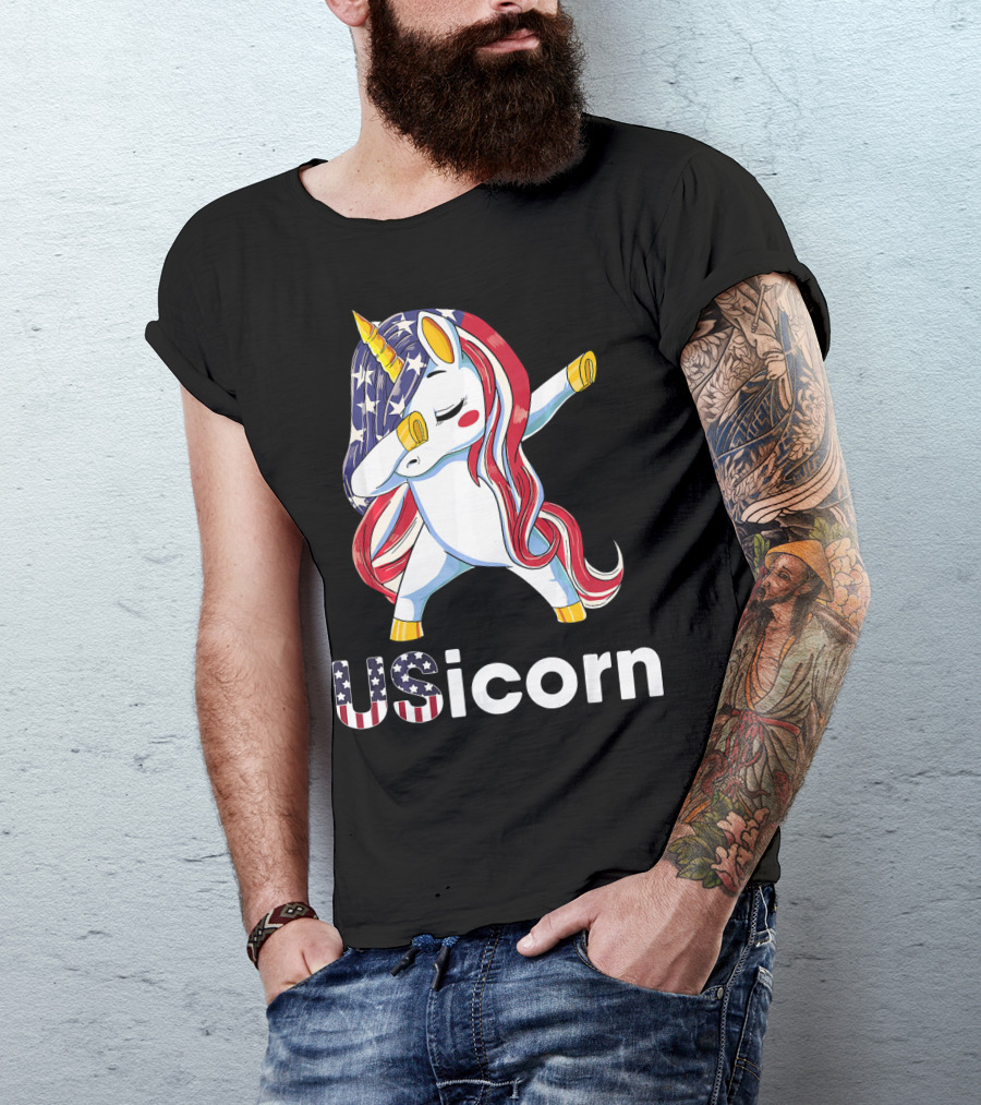 USA Flag Dabbing Unicorn USicorn Dress Stuff T-Shirt