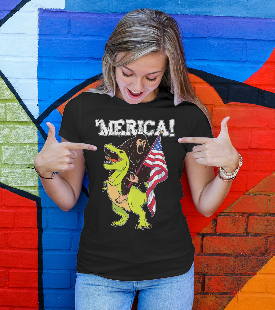 'Merica Bigfoot Dinosaur Fourth Of July Patriot T-Shirt