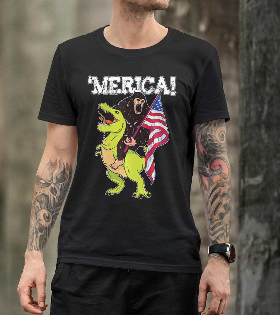 'Merica Bigfoot Dinosaur Fourth Of July Patriot T-Shirt