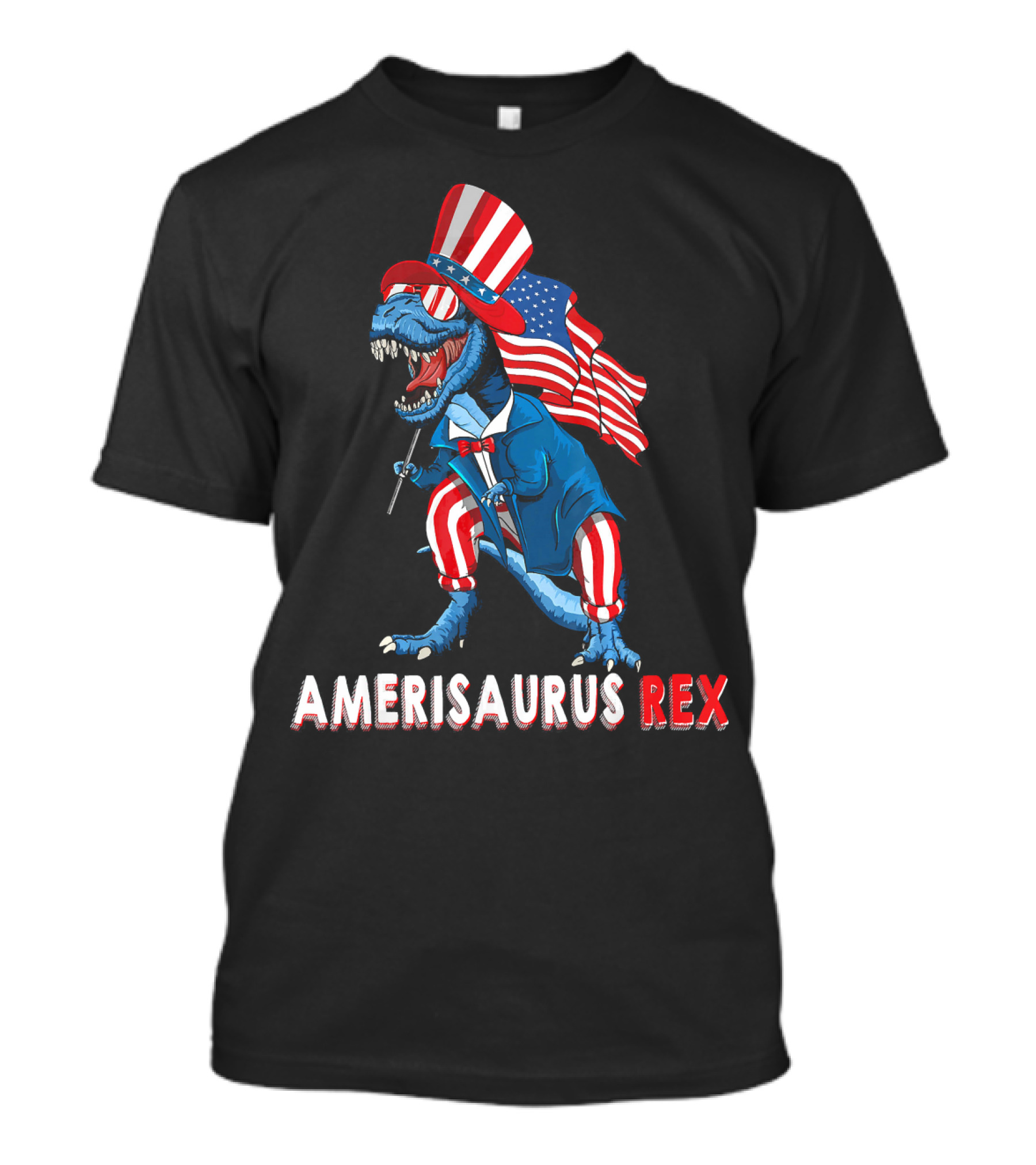 Amerisaurus Rex Dinosaur Uncle Sam USA Flag Independence Day T-Shirt