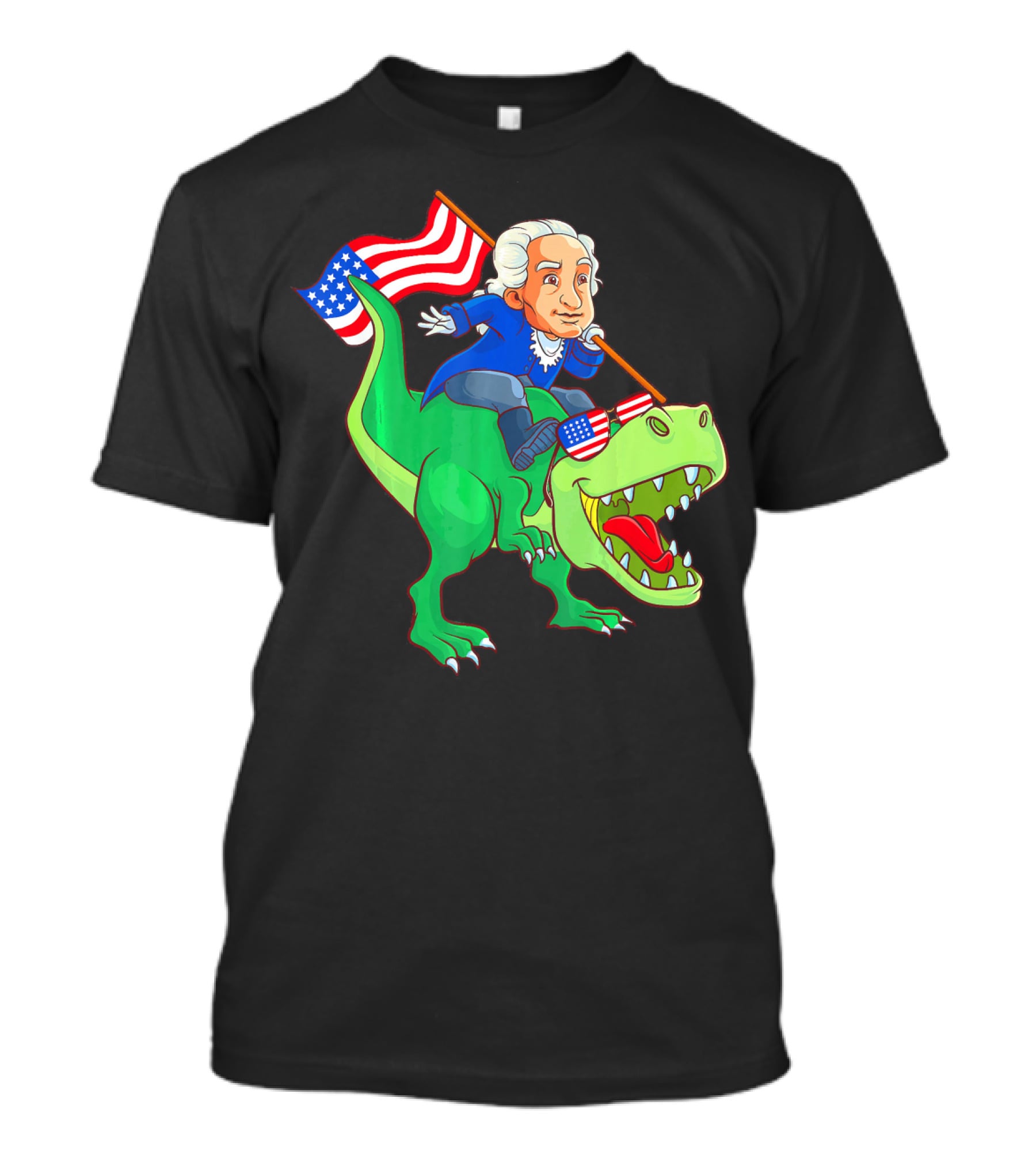 George Washington Riding Rex Dinosaur With American Flag And Sunglasses T-Shirt