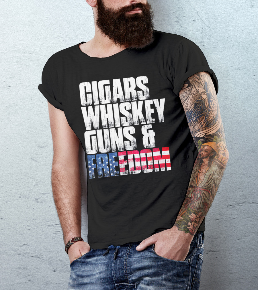 Cigars Whiskey Guns And Freedom USA Patriot T-Shirt