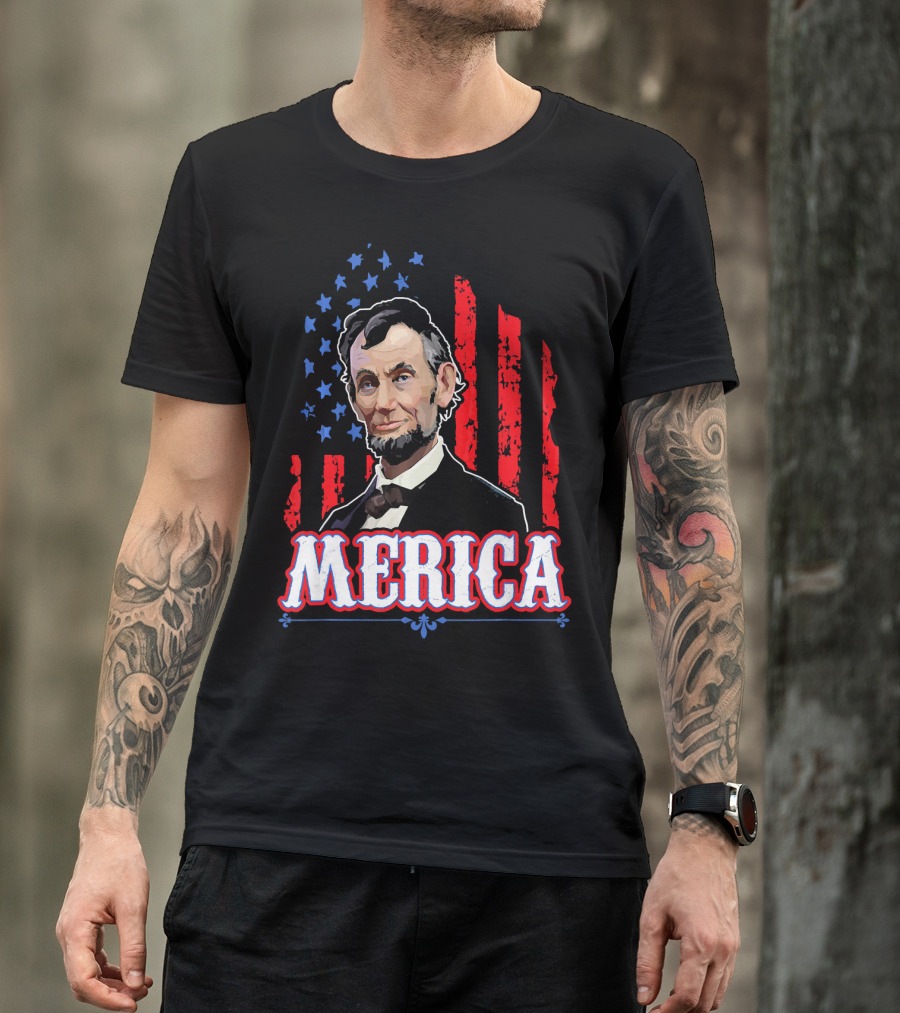 Abraham Lincoln Merica USA Flag T-Shirt