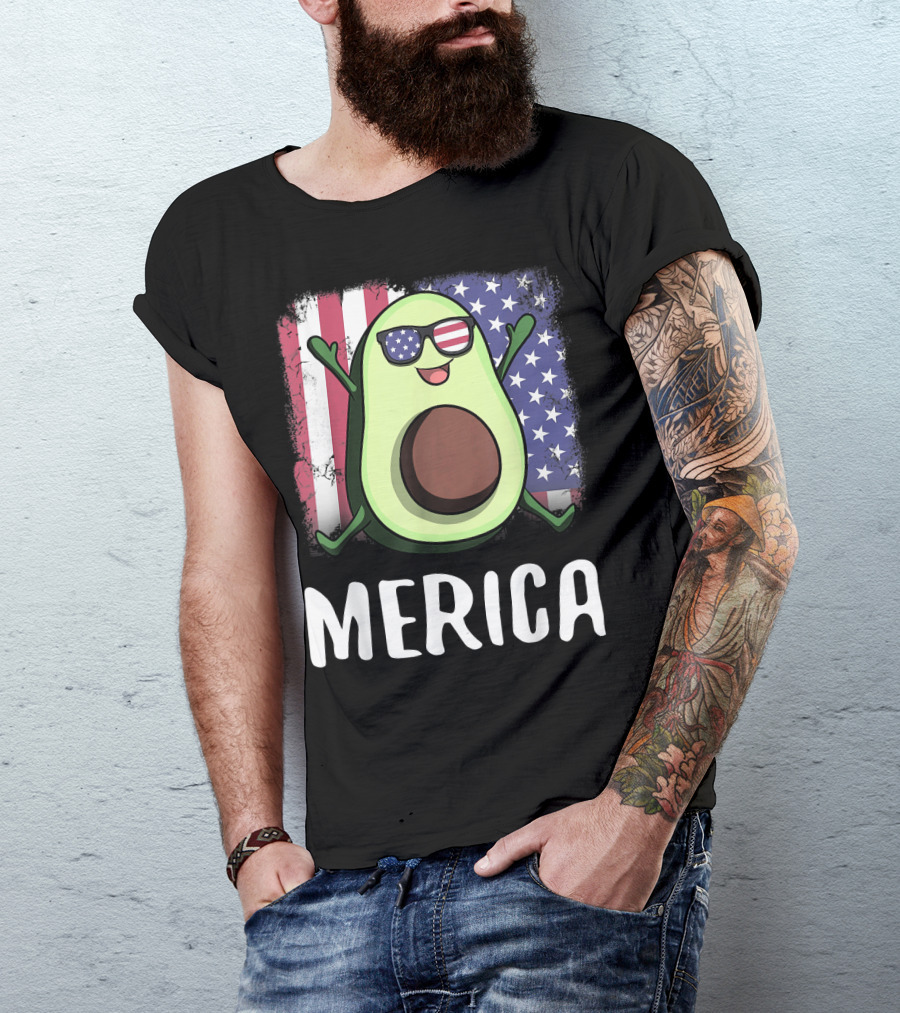 MERICA Avocado USA American Flag T-Shirt