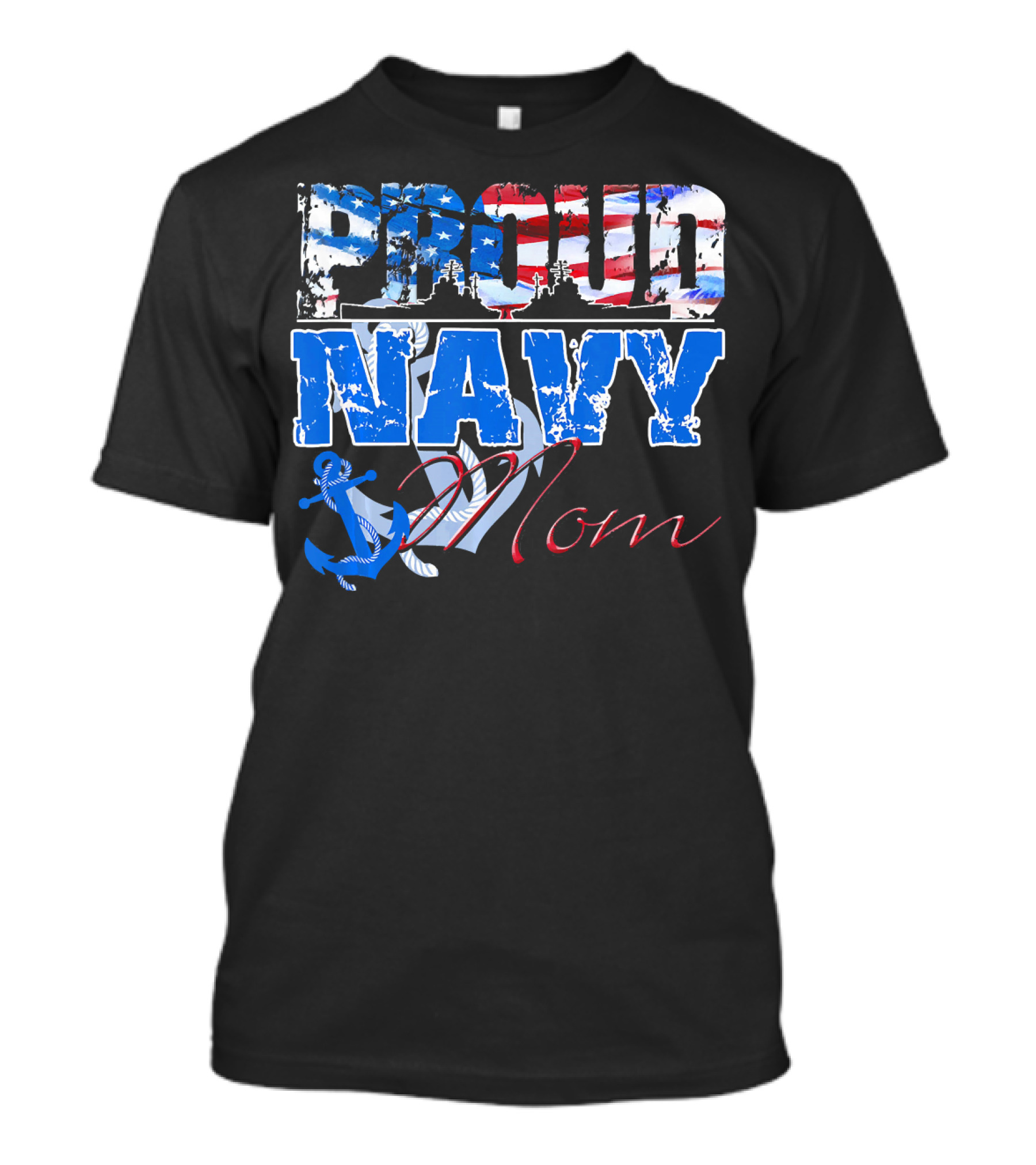 Proud Navy Mom Patriotic Sailor Anchor Graphics T-Shirt