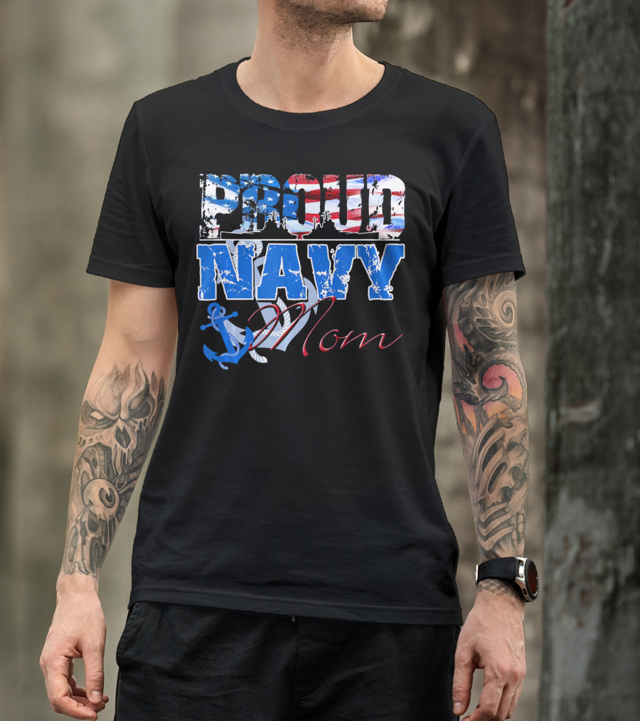 Proud Navy Mom Patriotic Sailor Anchor Graphics T-Shirt