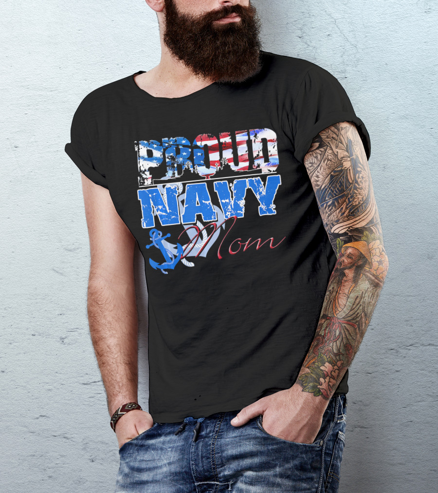 Proud Navy Mom Patriotic Sailor Anchor Graphics T-Shirt