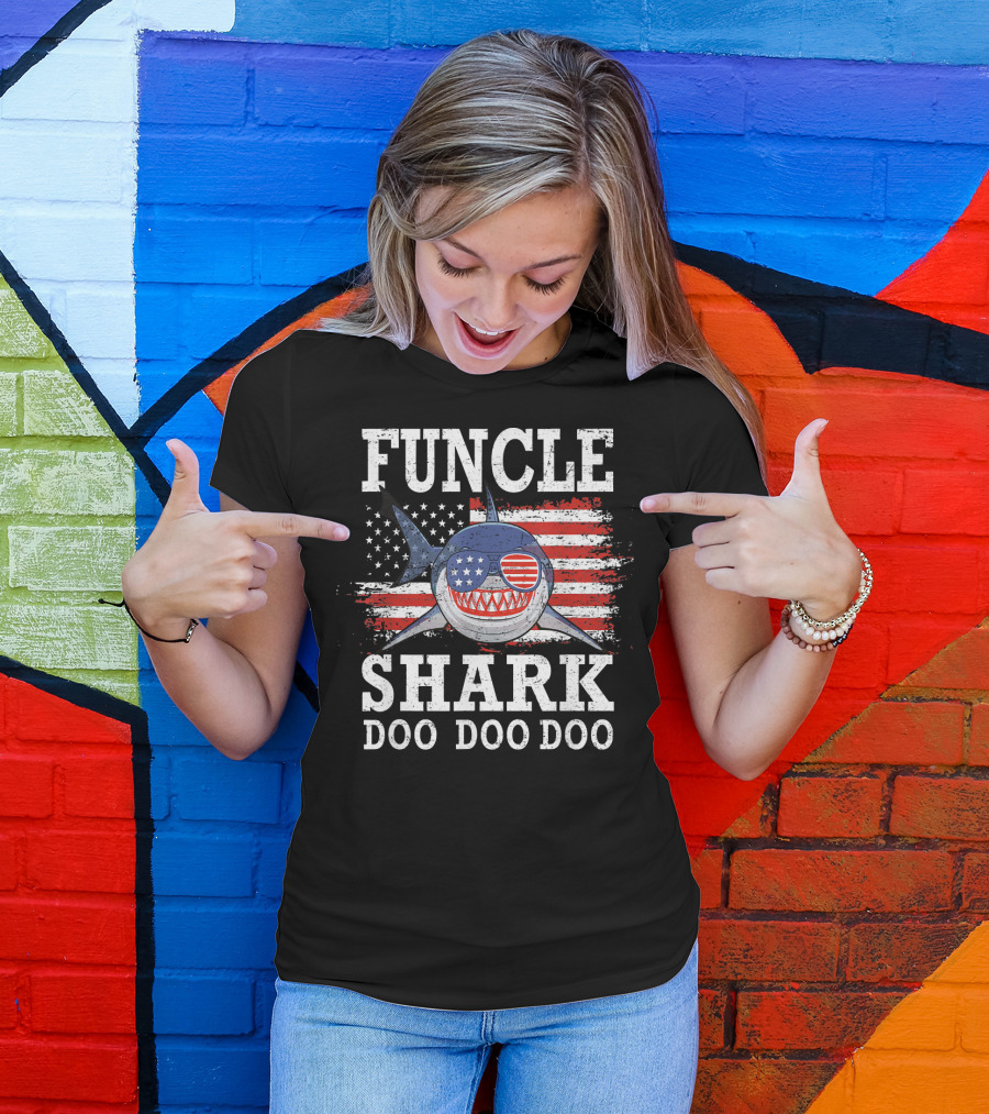 Funcle Shark Doo Doo Doo American Flag Sunglasses Patriotic T-Shirt