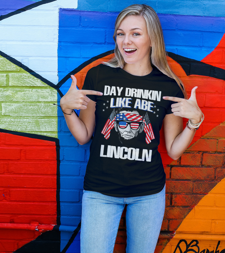 Day Drinkin Like Abe Lincoln American Flag Bandana And Sunglasses T-Shirt